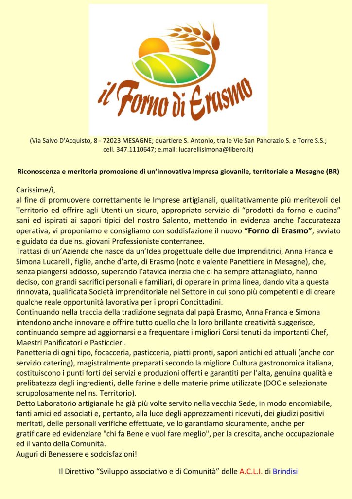 Promozione del nuovo - Forno di Erasmo -