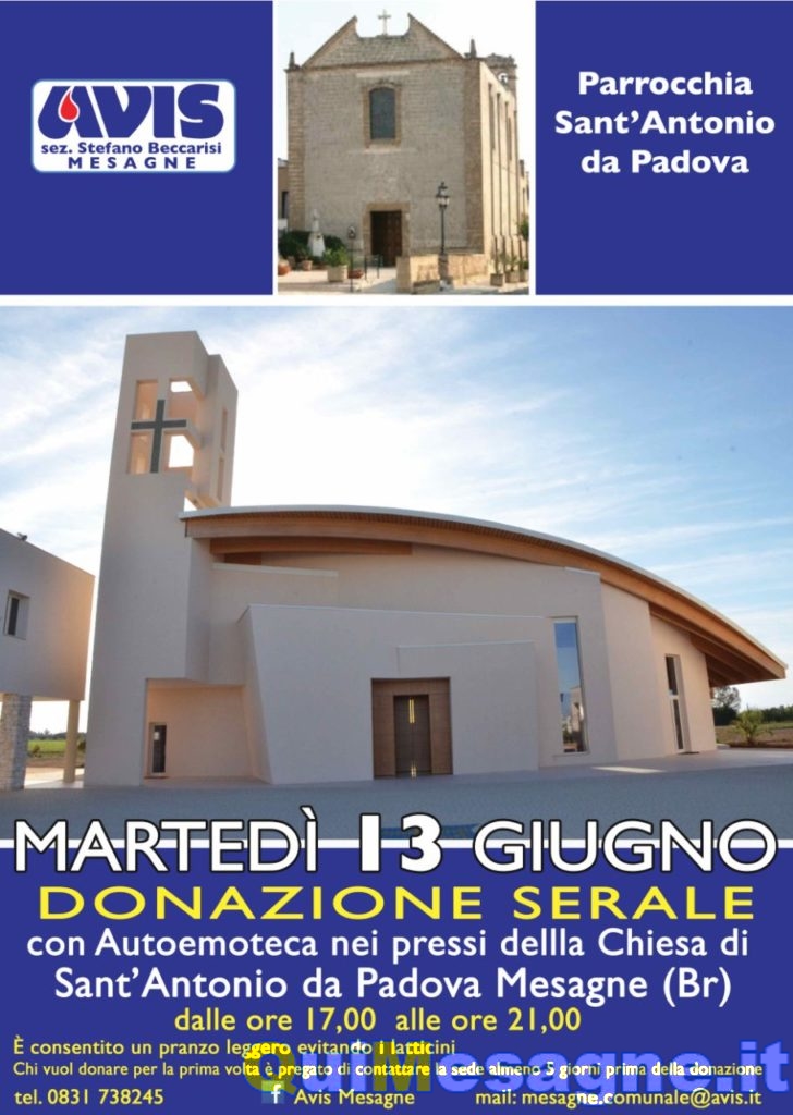 Locandina Avis Mesagne donazione 13 giugno 2017